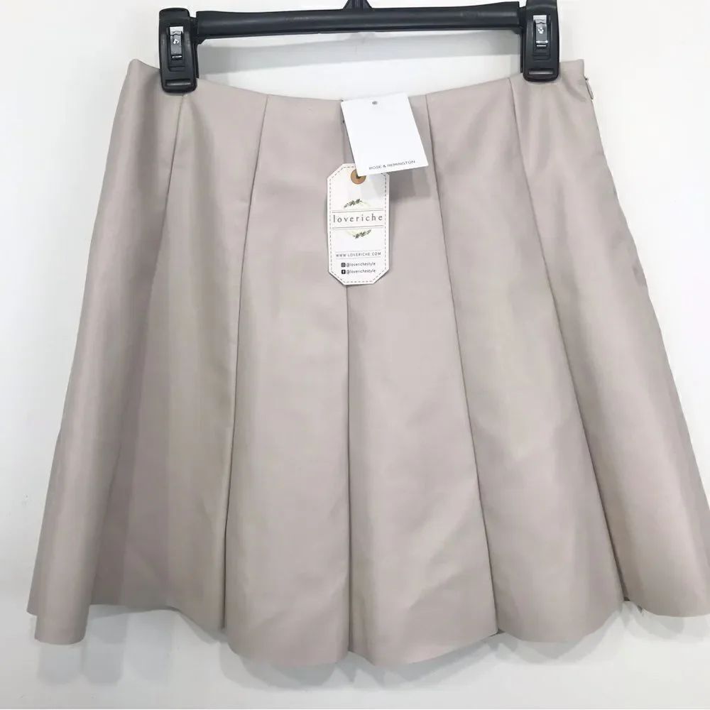 Love Riche Light Taupe Tan Faux Leather Skater Mini Skirt NEW